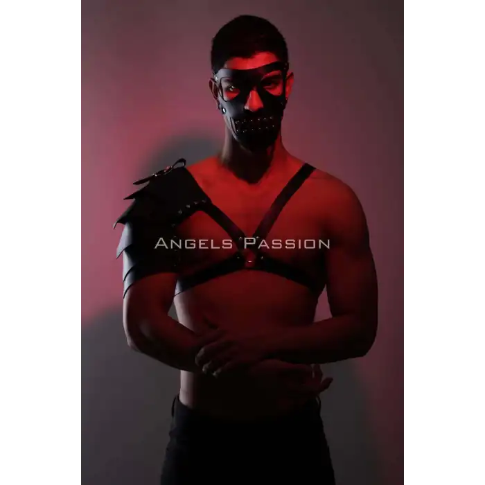 Maske Detaylı Tek Kol Barbar Kostüm Takım, Erkek Deri Cosplay Takım - APFTM197