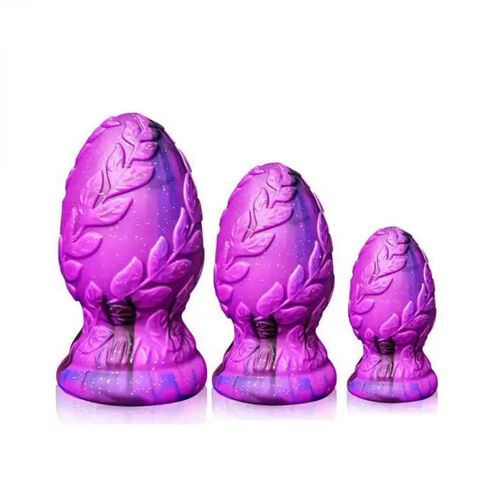 Mor Yaprak Desenli Silikon Anal Plug Orta –  Vakum Tabanlı