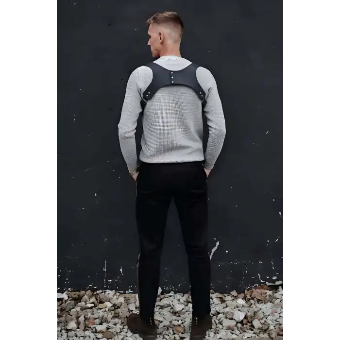 Omuz Detaylı Şık Erkek Deri Harness, Erkek Gömlek Üzeri Aksesuar - APFTM135