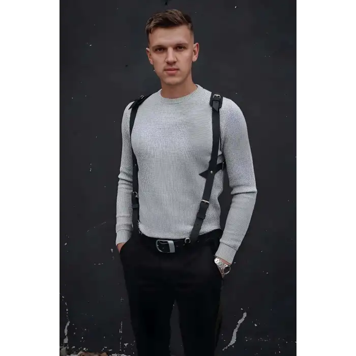 Omuz Detaylı Şık Erkek Deri Harness, Erkek Gömlek Üzeri Aksesuar - APFTM135