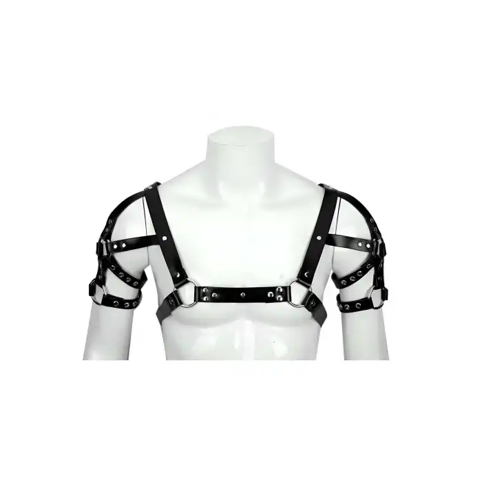 Omuz ve Kol Detaylı Şık Deri Erkek Harness, Erkek Club Giyim - APFTM164