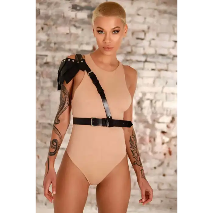 Omuzda Yaprak Detaylı Şık Tek Omuz Deri Kemer - APFT1033