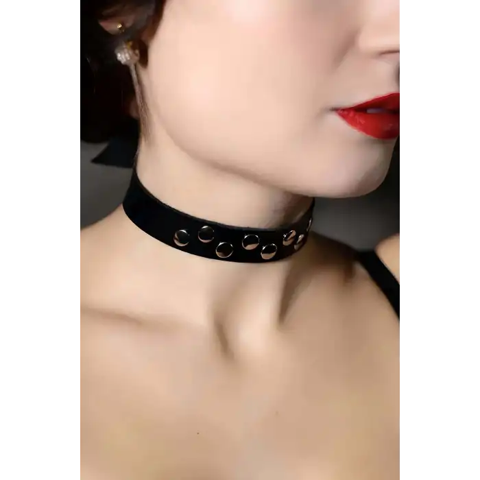 Perçin Detaylı Şık Deri Choker-Tasma - APFT778