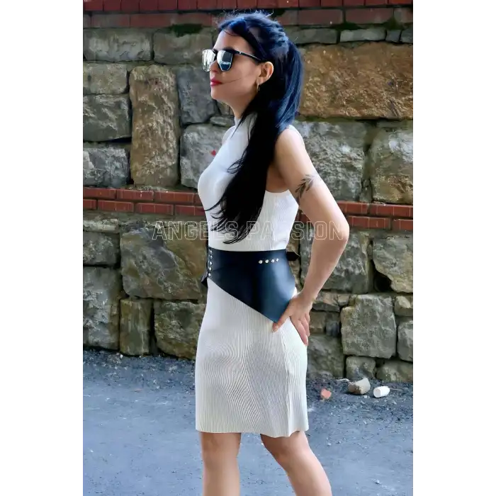 Perçin Detaylı Şık Kadın Kemer, Tarz Kadın Kemer, Elbise Üstü Deri Korse Kemer - APFT873