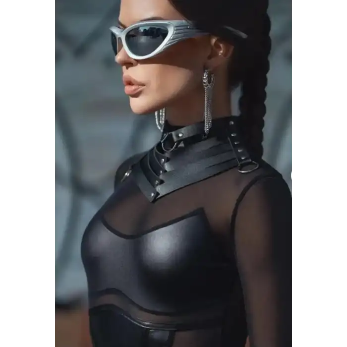 Piramit Desen Lazer Kesim Deri Choker, Şık Deri Kolye - APFT1422