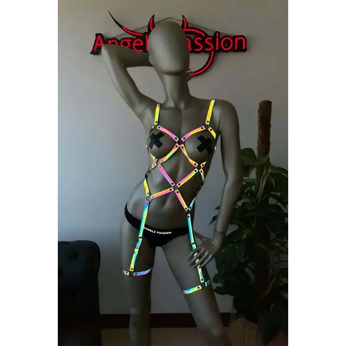 Pole Dans Giyim Işıkla Yansıyan Seksi Harness