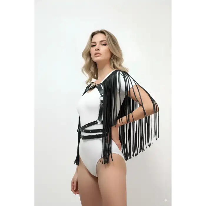 Püskül Detaylı Deri Göğüs Harness, Deri Harness Püsküllü Ceket - APFT999