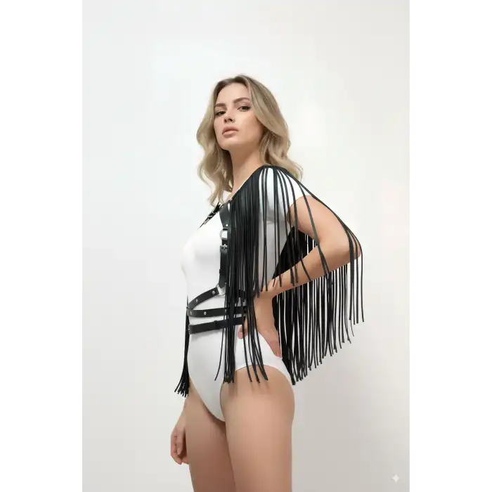 Püskül Detaylı Deri Göğüs Harness, Deri Harness Püsküllü Ceket - APFT999