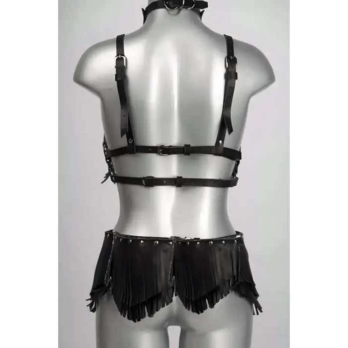 Püskül Detaylı Şık Deri Harness Takım - APFT627