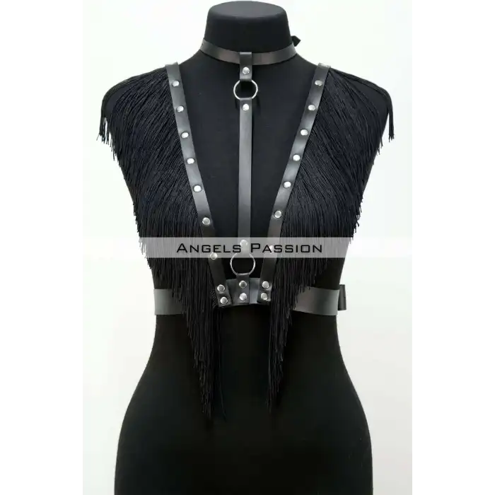 Püskül ve Deri Büstiyer Harness, Püsküllü Clubwear, Deri Büstiyer - APFT767