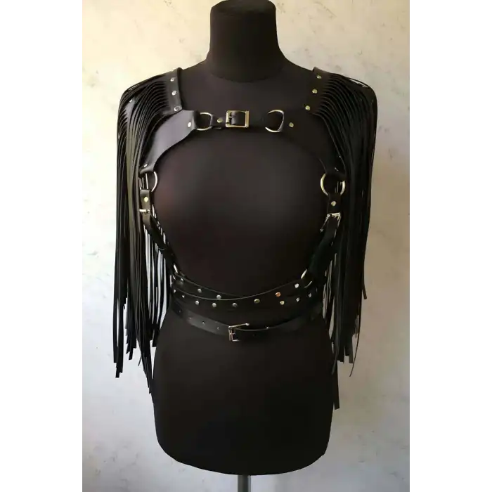 Püsküllü Deri Ceket Harness, Şık Deri Harness Ceket - APFT999