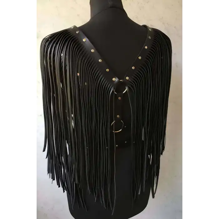 Püsküllü Deri Ceket Harness, Şık Deri Harness Ceket - APFT999