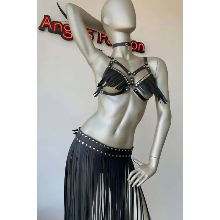 Püsküllü Etek ve Püsküllü Sütyen Harness Takım