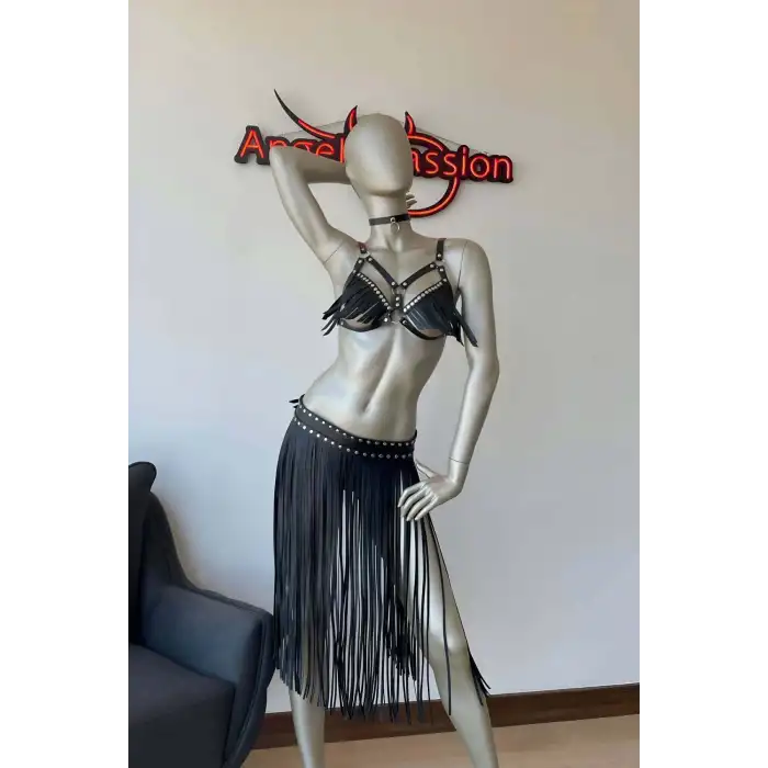 Püsküllü Etek ve Püsküllü Sütyen Harness Takım