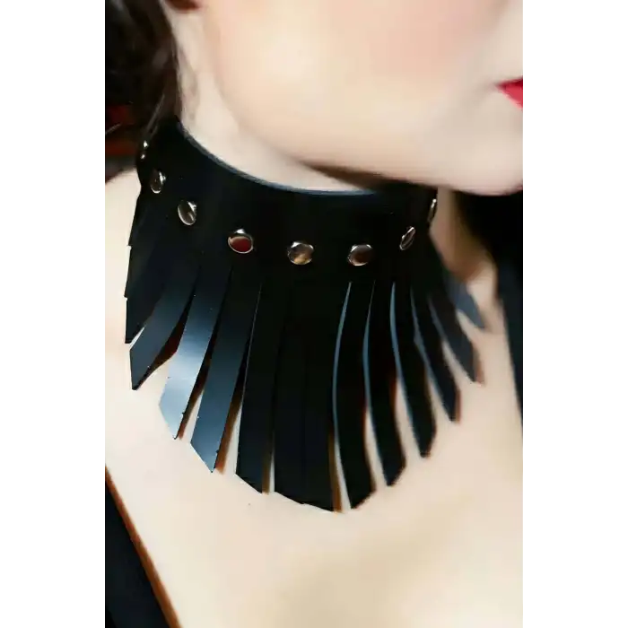 Püsküllü Şık Deri Choker Tasma - APFT658