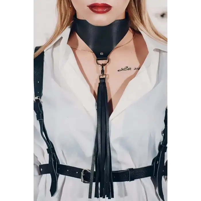 Püsküllü Şık Deri Choker Tasma Boyun Aksesuar - APFT659