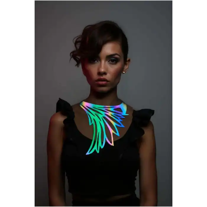 Rainbow Reflektörlü Büyük Kuş Kanadı Choker Kolye, Tarz Lazer Kesim Kolye - APFT1418