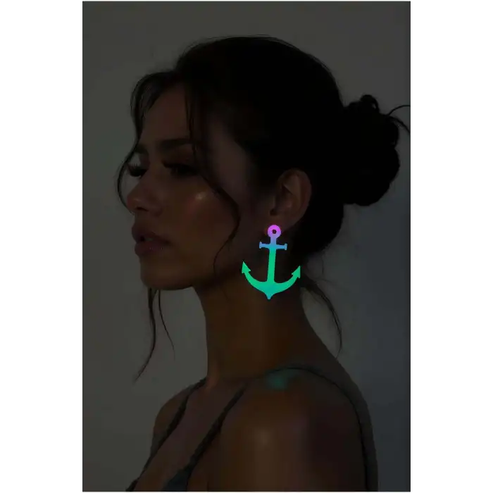 Rainbow Reflektörlü Çapa Küpe, Şık Lazer Kesim Küpe - APBJ020