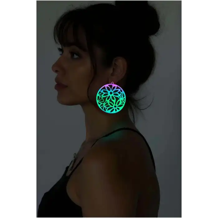 Rainbow Reflektörlü Çiçek Küpe, Şık Tasarım Lazer Kesim Küpe - APBJ023