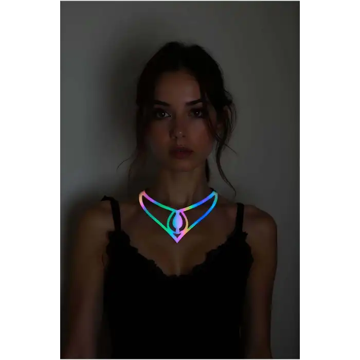 Rainbow Reflektörlü Damla Choker Kolye, Zarif Lazer Kesim Kolye - APFT1410