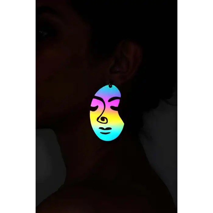 Rainbow Reflektörlü Soyut Kadın Yüzü Küpe, Şık Lazer Kesim Küpe - APBJ005