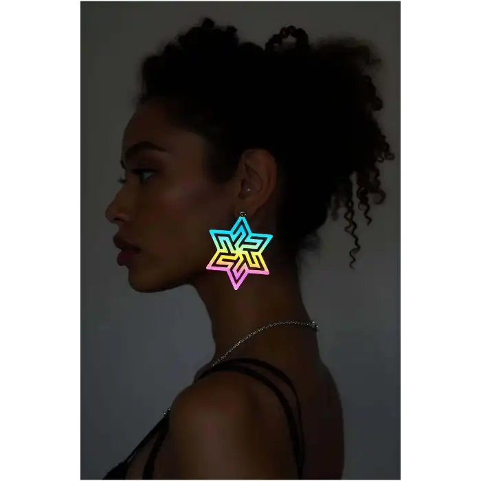 Rainbow Reflektörlü Soyut Yıldız Küpe, Şık Lazer Kesim Küpe - APBJ019