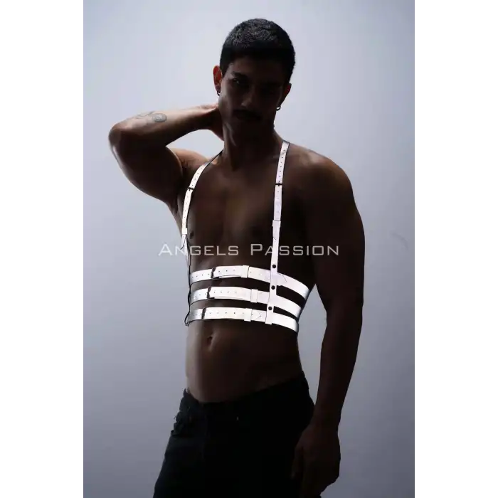 Reflektörlü (Karanlıkta Parlayan) Erkek Göğüs Harness, Parti Aksesuar, Clubwear - APFTM17