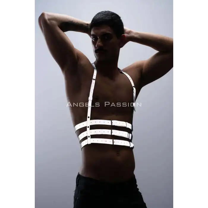 Reflektörlü (Karanlıkta Parlayan) Erkek Göğüs Harness, Parti Aksesuar, Clubwear - APFTM17