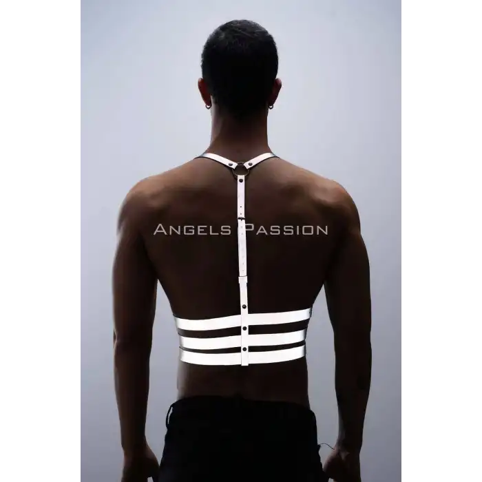 Reflektörlü (Karanlıkta Parlayan) Erkek Göğüs Harness, Parti Aksesuar, Clubwear - APFTM17