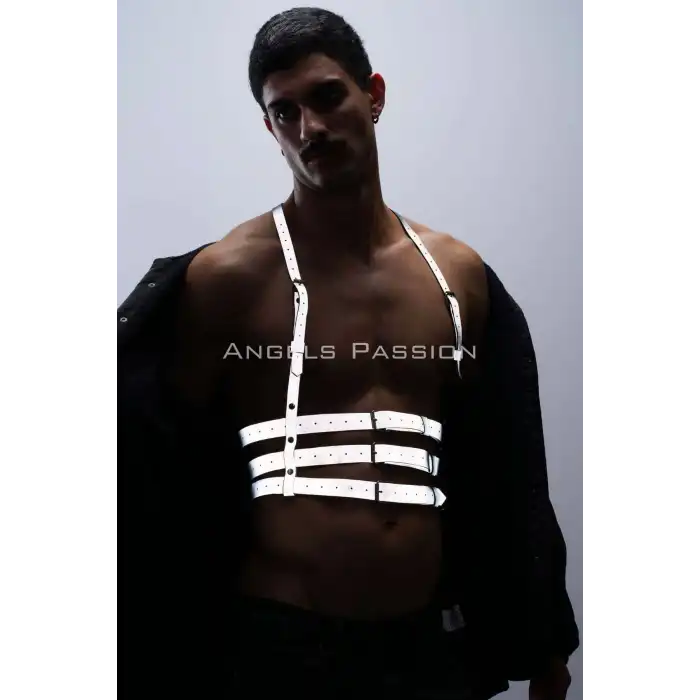 Reflektörlü (Karanlıkta Parlayan) Erkek Göğüs Harness, Parti Aksesuar, Clubwear - APFTM17