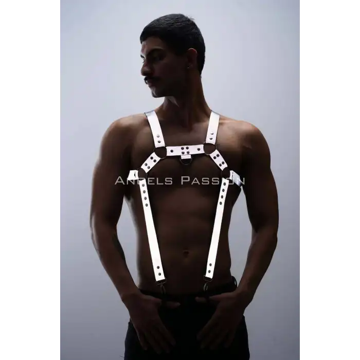 Reflektörlü (Karanlıkta Parlayan) Erkek Göğüs Harness, Reflektörlü Pantolon Askısı, Clubwear - APFTM23