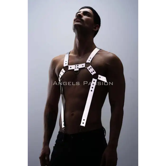 Reflektörlü (Karanlıkta Parlayan) Erkek Göğüs Harness, Reflektörlü Pantolon Askısı, Clubwear - APFTM23