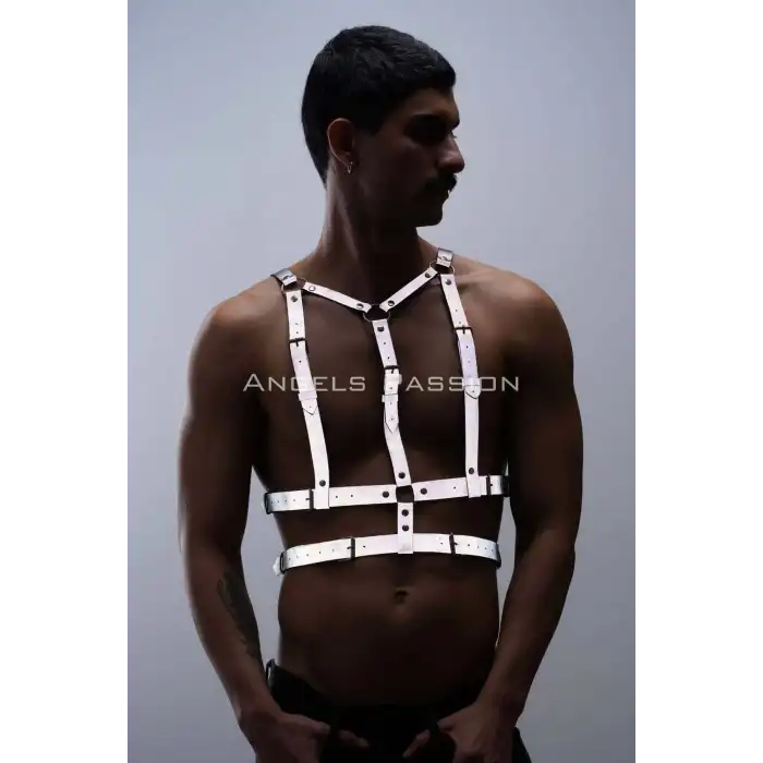 Reflektörlü (Karanlıkta Parlayan) Göğüs Harness, Clubwear, Tarz Erkek Vücut Aksesuar - APFTM40