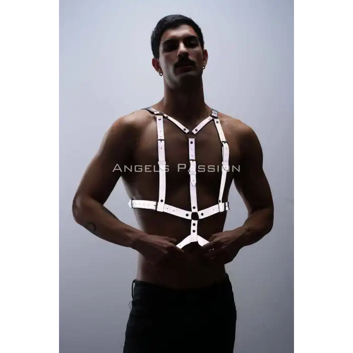 Reflektörlü (Karanlıkta Parlayan) Göğüs Harness, Clubwear, Tarz Erkek Vücut Aksesuar - APFTM40