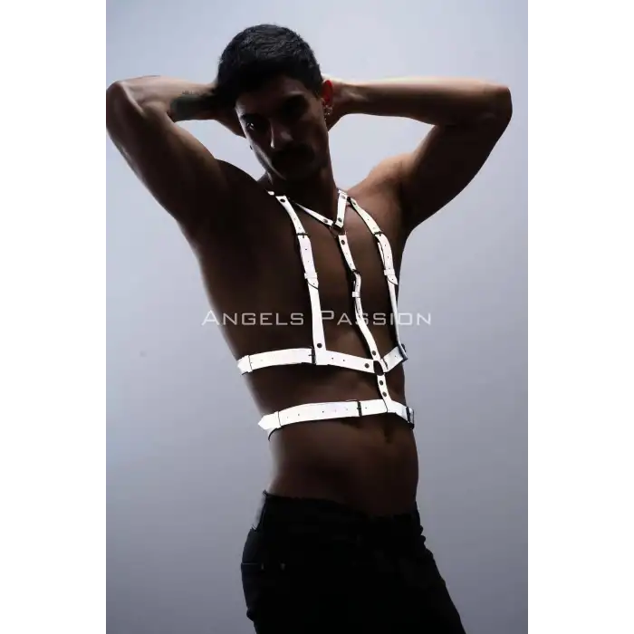 Reflektörlü (Karanlıkta Parlayan) Göğüs Harness, Clubwear, Tarz Erkek Vücut Aksesuar - APFTM40