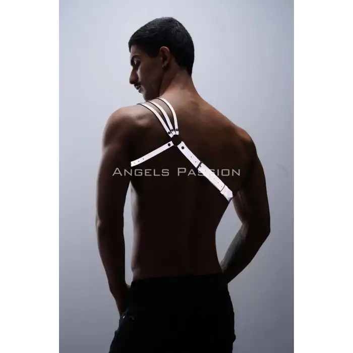 Reflektörlü (Karanlıkta Parlayan) Omuz Detaylı Şık Erkek Göğüs Harness, 3 Çizgili Harness - APFTM45