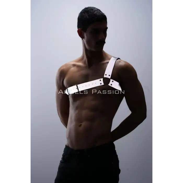 Reflektörlü (Karanlıkta Parlayan) Tek Omuz Erkek Göğüs Harness, Clubwear - APFTM32