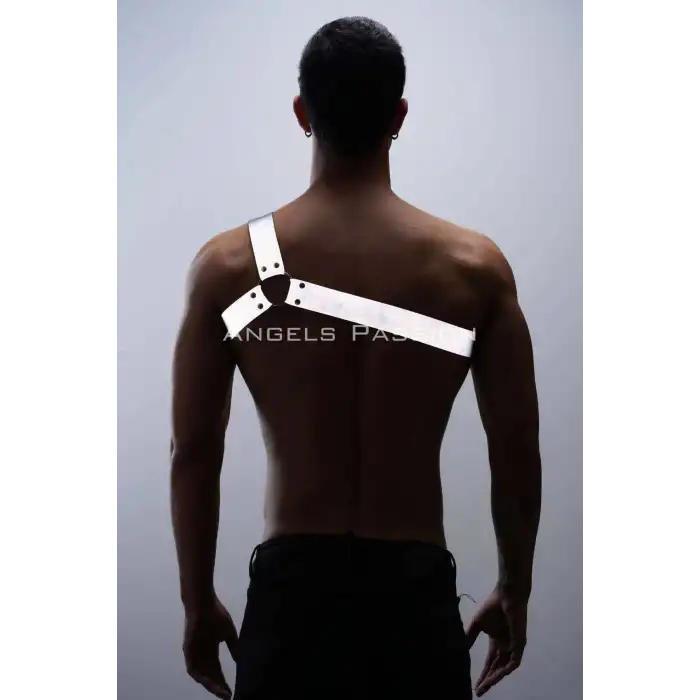 Reflektörlü (Karanlıkta Parlayan) Tek Omuz Erkek Göğüs Harness, Clubwear - APFTM32