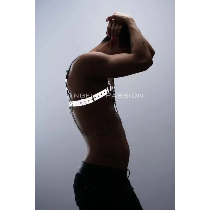 Reflektörlü (Karanlıkta Parlayan) Zincir Detaylı Şık Erkek Göğüs Harness, Reflektörlü Clubwear - APFTM109