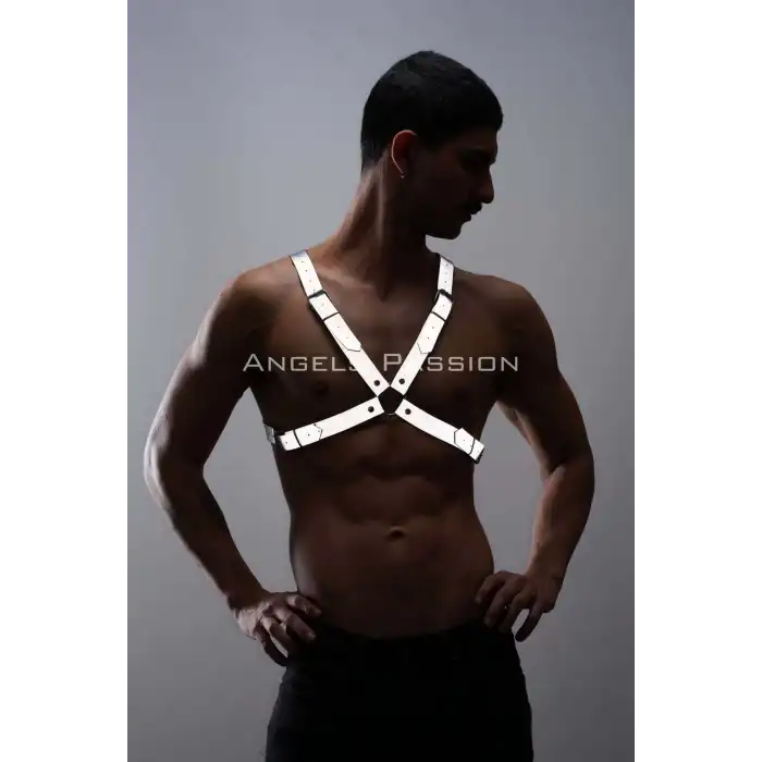 Reflektörlü (Karanlıkta Yansıyan) Erkek Göğüs Harness, Erkek Parti Giyim - APFTM43