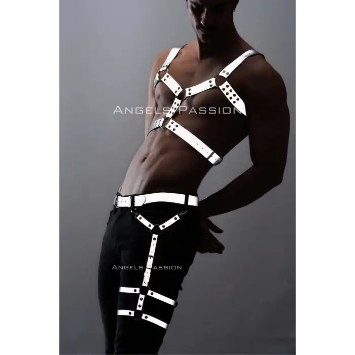 Reflektörlü - Karanlıkta Yansıyan Erkek Göğüs ve Bacak Harness Takım - APFTM199