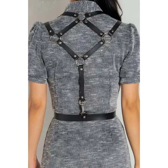 Seksi Deri Arkası Üçgen Detaylı Giysi Üzeri Bel Kemeri Harness - APFT1181