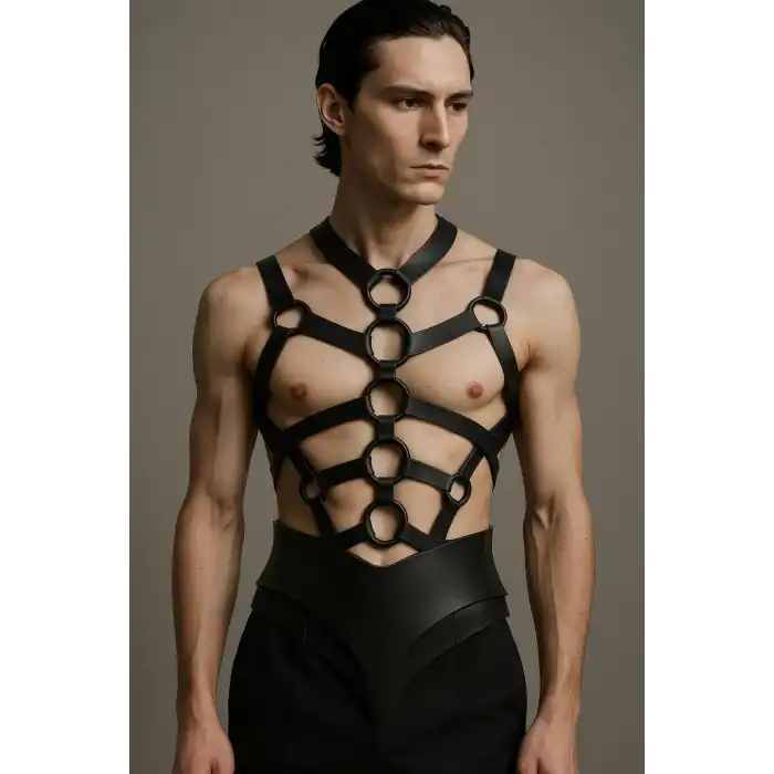Sert Erkek Göğüs Harness, Tarz Deri Erkek Büstiyer - APFTM240