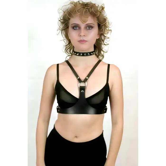 Şık Deri Göğüs Kemer Ve Çivili Tasma - APFT1299