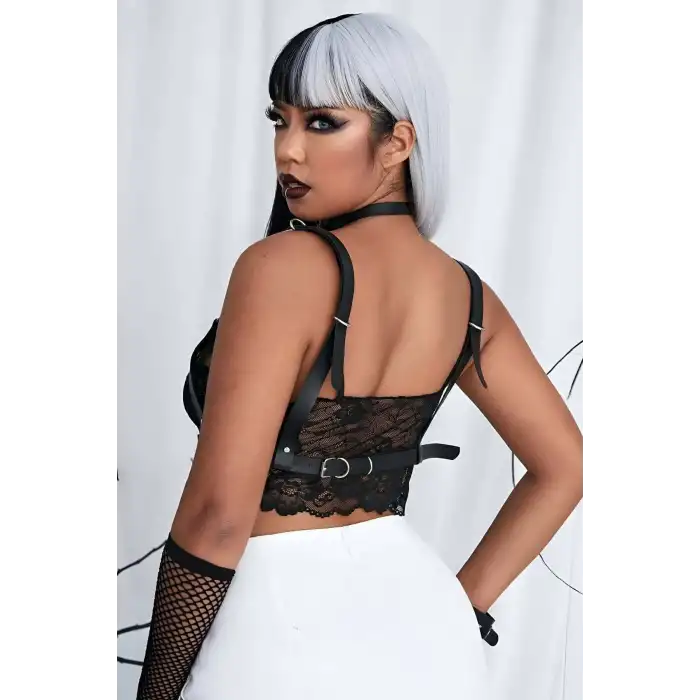 Şık Deri Zincirli Göğüs Tasma Ve Bileklik Takım harness - APFT952