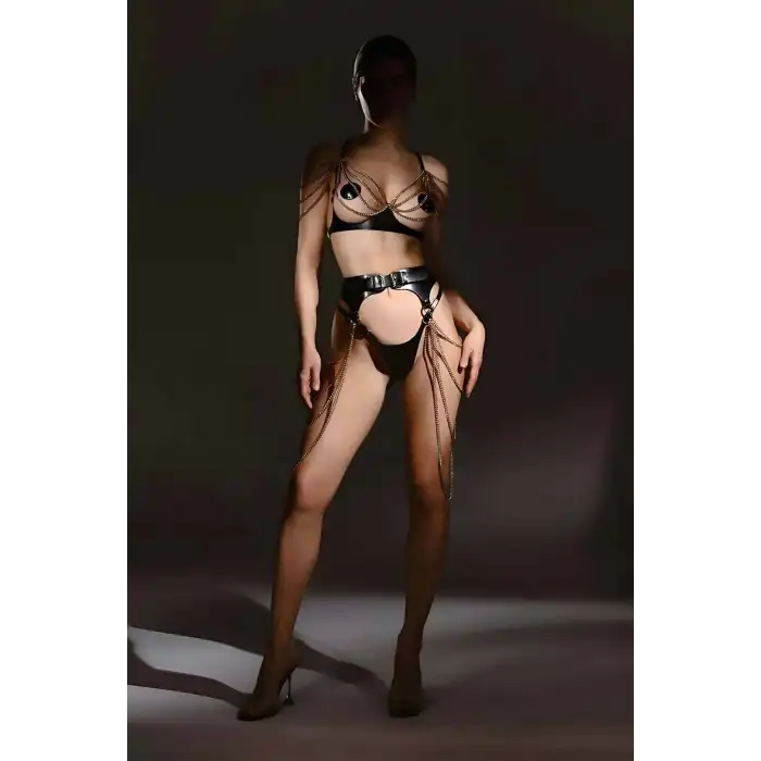 Şık deri Zincirli Göğüs Ve Bel Harness Takım - APFT1242