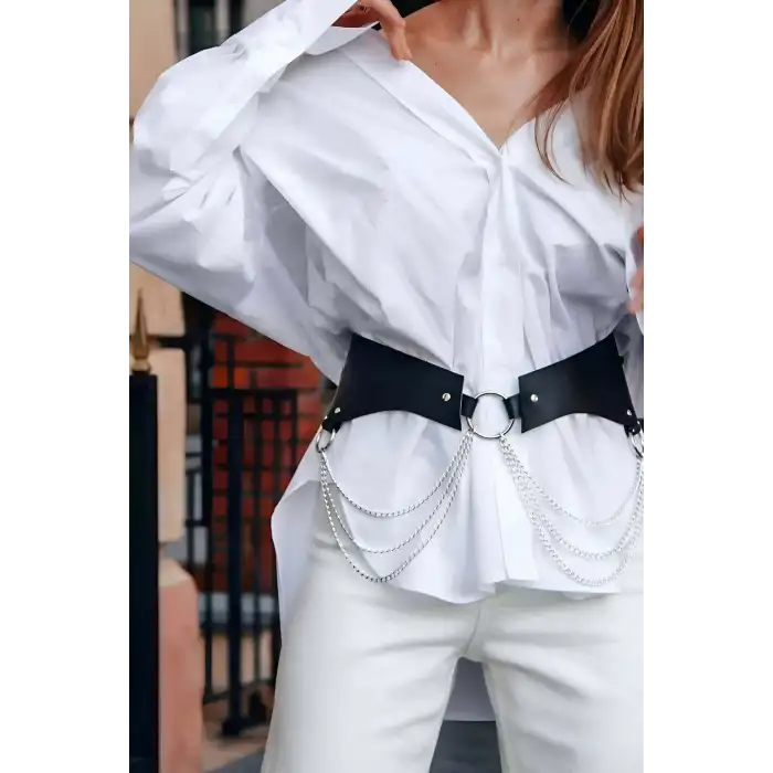 Şık Deri Zincirli Kemer, Elbise Kemeri, Zincirli Tarz Gömlek Kemeri - APFT1121