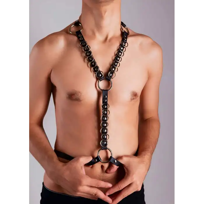 Sıralı Halkalı Seksi Erkek Deri Giyim - APFTM46