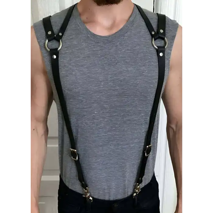 Sırt Detaylı Erkek Deri Fantazi Giyim - APFTM10