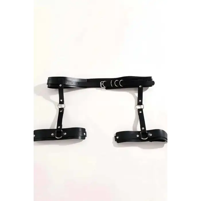 Siyah Deri Jartiyer Harness - APFT804